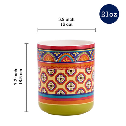 Bico Tunisian Ceramic Utensil Holder Set of 2 for Kitchen Counter, 7"+5" Large Cooking Utensil Crock Organizer, Lead & Cadmium Free, Dishwasher Safe, Decorative Kitchen Décor