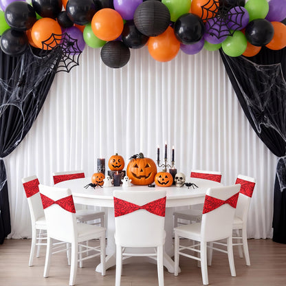 Newwiee 24 Pcs Spiderweb Spandex Chair Sashes Bows 6 x 14 Inch Stretch Chair Cover Bands for Halloween Party Events Ceremony Birthday