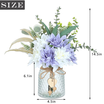 Faux Flowers with Vase,Artificial Silk Flowers in Vase, Fake Plant Eucalyptus and Willow,Flower Arrangement for Home Farmhouse kitchen Dining Table Centerpiece Decorations Table Decor (Dusty Purple)