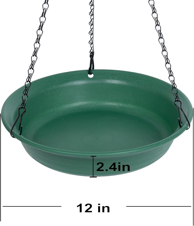 VUWEZ Hanging Bird Feeder & BirdBath for Outdoors, Wild Bird Feeders Tray, Hanging Birdbaths Trays for Outside, Cardinal, Blue Jay, Crow, Birdfeeders Outside (12", 1 Pcs with Hole & 1 Pcs No Hole)
