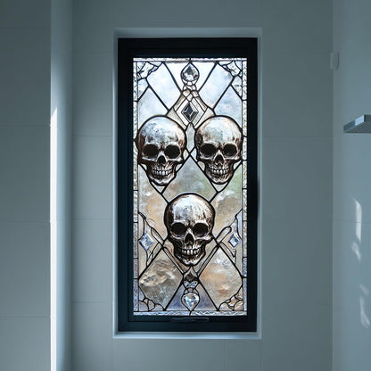 IVN Privacy Window Film Decorative Stained Glass Skull Design, Gothic Static Cling Window Film for Living Room Bedroom Door Panel 17.7 x 39.3 Inch