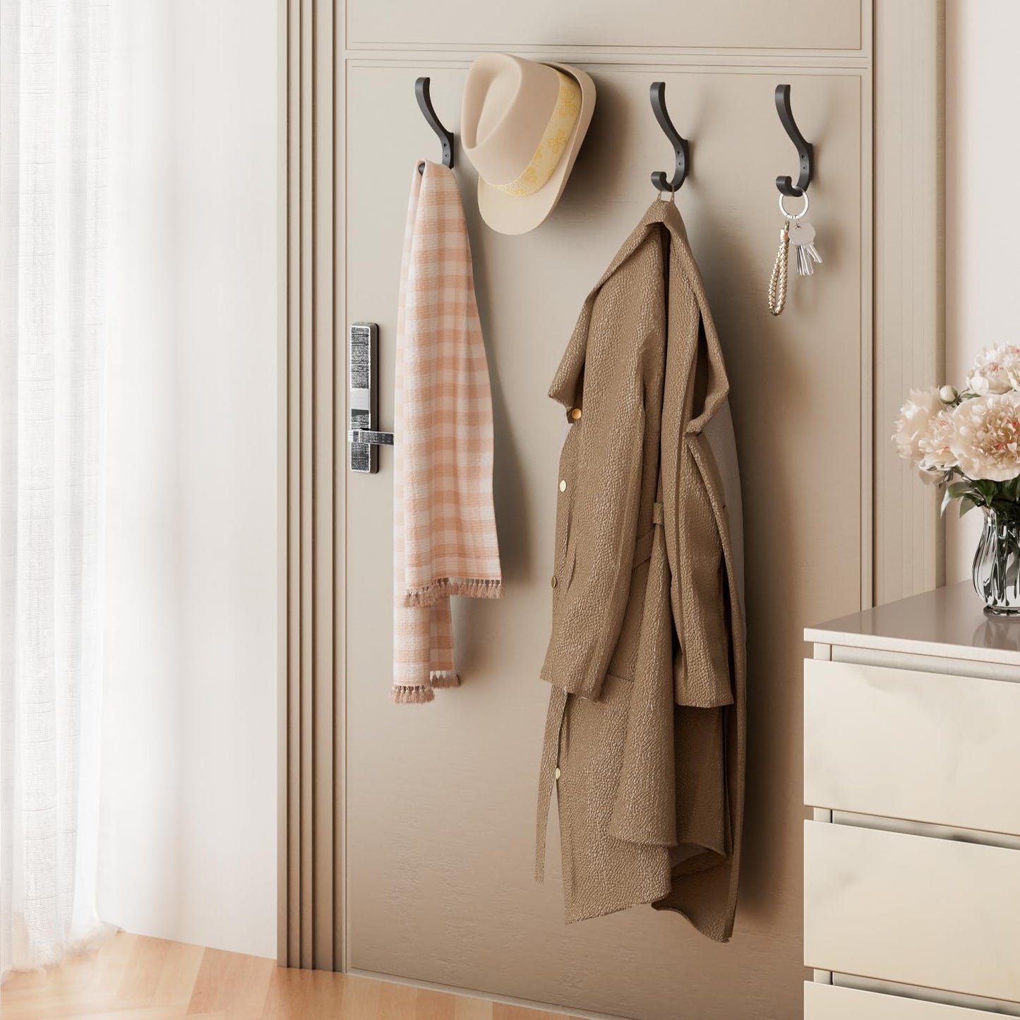 Hanging Coat Hooks Wall Mount - Heavy Duty (30LB), Large Coat Hanger Wall Hangers, Metal Hooks For Towels, Backpacks, Hats, Jackets, Keys, Bags, Robes, Dog Leashes (6 Pack)