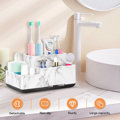 Toothbrush Holder,Bathroom Organizer Countertop, 5 Compartments Multifunctional Storage for Cosmetic, Makeup, Office Stationery Pencil,Toothpaste, Toothbrush,Ideal Gift for Home, Office