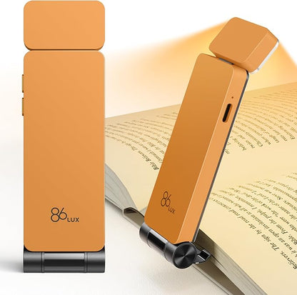 86lux Book Light, Rechargeable Reading Lights for Books in Bed, Ultralight Clip-on LED Bookmark Lamp with 3 Amber Colors & Stepless Dimming for Night Reading for Book Lovers, Kids, Papaya Orange