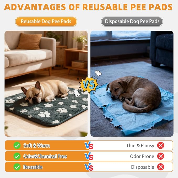 KOOLTAIL Washable & Waterproof Dog Whelping Pad, Super Absorbent & Soft Warm Plush Puppy Pads Potty Training, Quick Dry Reusable Pet Mats for Whelping Box Supplies,Playpen,Crate,24"*36"