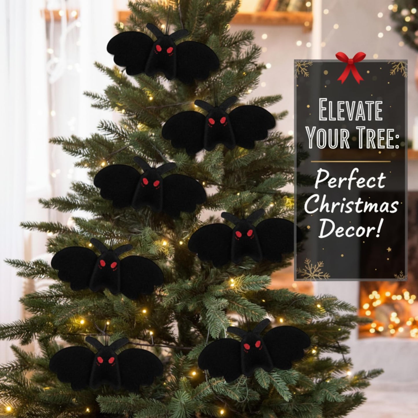 Jenaai 12 Pcs Mothman Christmas Tree Ornament Creepy Goth Stuffed Mothman Animals Decoration Dark Theme Bat Shape for Xmas Tree Fireplace Hanging Home Ornaments Party Gifts (Cute Style)