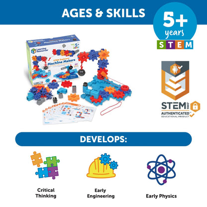 Learning Resources STEM Explorers Machine Makers - 60 Pieces, Ages 5+, Building Montessori Toys, Engineering Activities, Fine Motor Skills