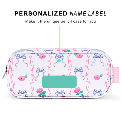 mibasies Girls Pencil Case for Kids, Multi-Slot Pencil Pouch, Bowknot Rose Sky Blue