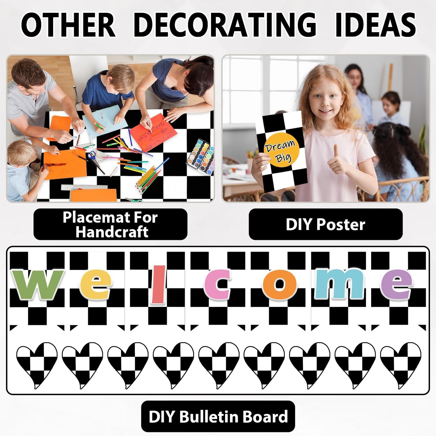 Black White Checkered Bulletin Board Paper Roll Black Plaid Bulletin Board Background Paper Back to School Classroom Decoration Poster for Art Craft DIY Home Office Classroom Supplies 17.7in x 20ft