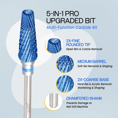 PANA Nail Carbide 5 in 1 Bit - Two Way Rotate use for Both Left and Right Handed - Fast Remove Acrylic or Hard Gel - 3/32" Shank - Manicure, Nail Art, Drill Machine (Fine - F, Silver)