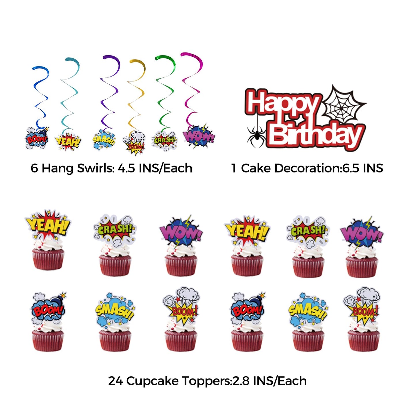 102 PCS Kids Spider Happy Birthday Party Decorations – All-in-One Party Kit with Banner, Backdrop,Tapes,Connectors, Balloons, Tablecloth, Cake Toppers, Hanging Swirls for Kids Friends Man and Woman
