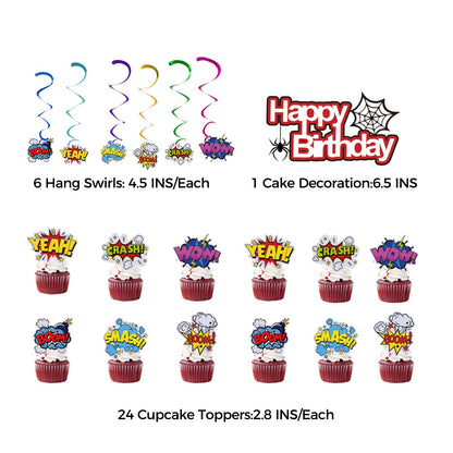 102 PCS Kids Spider Happy Birthday Party Decorations – All-in-One Party Kit with Banner, Backdrop,Tapes,Connectors, Balloons, Tablecloth, Cake Toppers, Hanging Swirls for Kids Friends Man and Woman