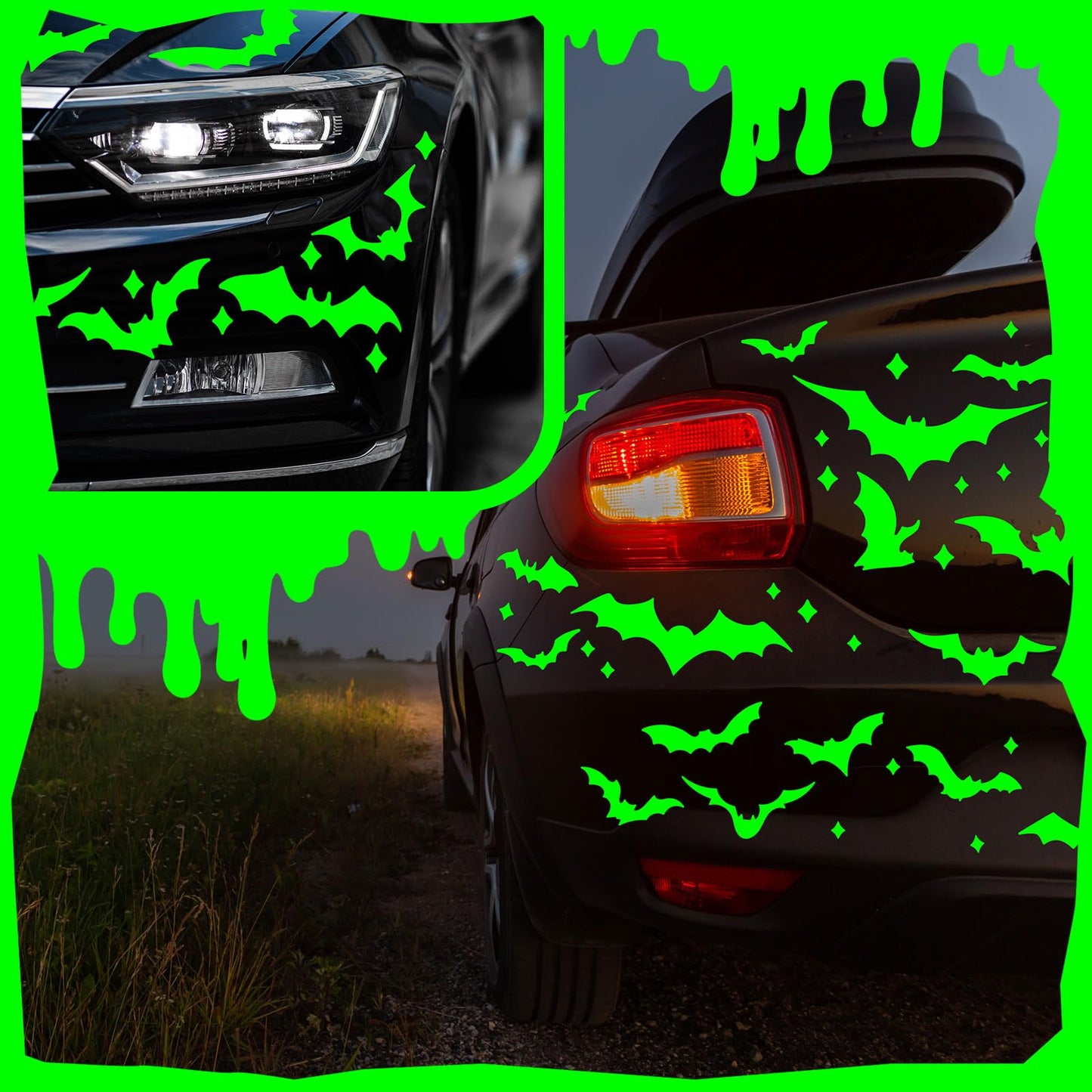 Whaline 3 Sheets Halloween Glow in The Dark Bat Car Decals Spooky Luminous Bat Vinyl Stickers for Bumper Truck Van SUV Car Window Headlamp Taillight