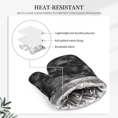 Scary Skull Halloween Horror Oven Mitts And Pot Holders Set Of 4 Silicone Heat Resistant Oven Mitten Potholders Non Slip Gloves Kitchen Decor For Bbq Cooking Grilling Baking
