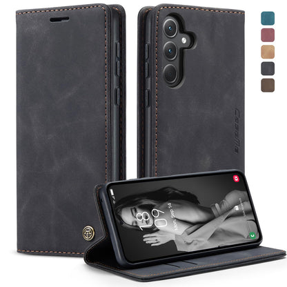 Phernykas Flip Wallet Case for Samsung Galaxy A55, Leather Magnetic Folio Cover with Card Holder, Kickstand Durable - TPU Shockproof Protective Phone Case - Black