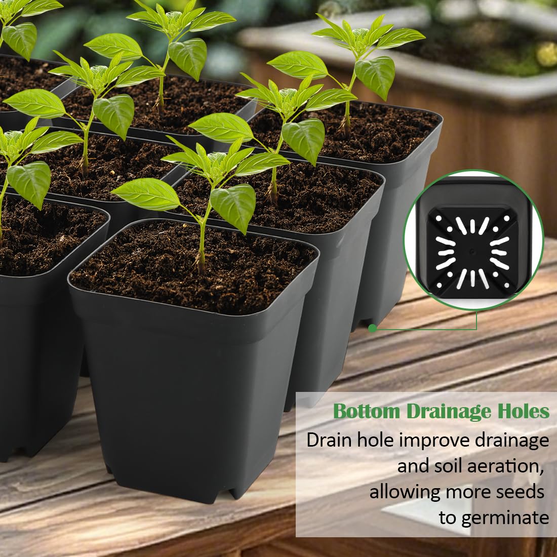 RooTrimmer 3.15 inch (8CM) Square Nursery Pots 100 pcs, Sturdy Seedlings Trays 5 Pcs, Seeds Starter Germination Tray, Microgreening Planter Nursery Propagation 5 Sets