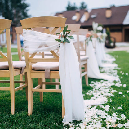 Fanqisi White Chair Sashes 16 Packs 8ft Long Aisle Wedding Chair Back Side Decorations Fabric Sheer Church Tulle Chairs Drapes Bulk