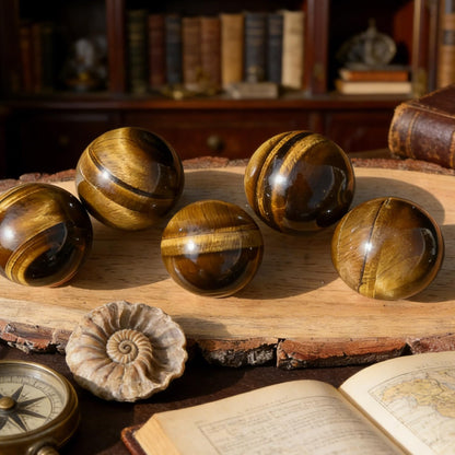 AierCrystal Natural Stone Crystal Sphere Feng Shui Home Decoration Ball Positive Energy Scrying Orb for Meditation Tool for Spiritual Space Purification Globe Diameter 4-5cm Tiger's Eye Sphere