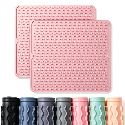 2 Pack Caketime Silicone Dish Drying Mat for Kitchen Counter Cooking Baking Liners Drawer Refrigerator Espresso Machine Station Utensil Holder Washer Trivets Oven Chef Gifts Extra Large 18"x16" Pink