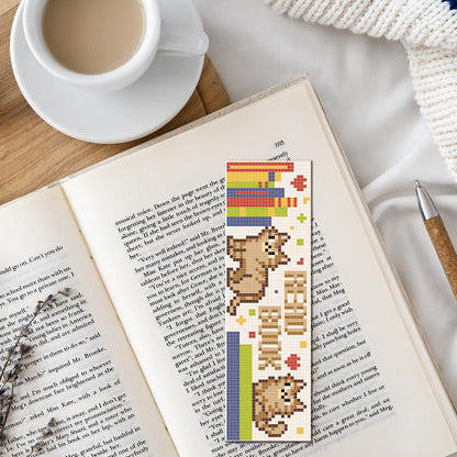 FREEBLOSS 6 Set Cross Stitch Bookmark Kits Cat and Books Bookmarks DIY Stamped Embroidery Bookmark Kit for Beginner Cross Stitch Kit DIY Embroidery Bookmarks Crossstitch Projects for Book Lovers