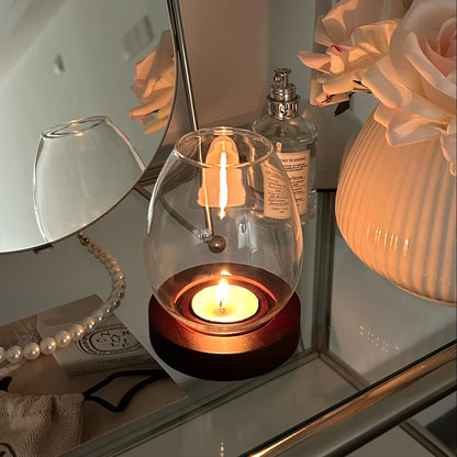 COMZPLIFE Hurricane Candle Holder, Clear Glass Votive Candle Holders, Tealight Holder Stand with Wooden Tray for Mantel Fireplace Coffee Dining Table Decor