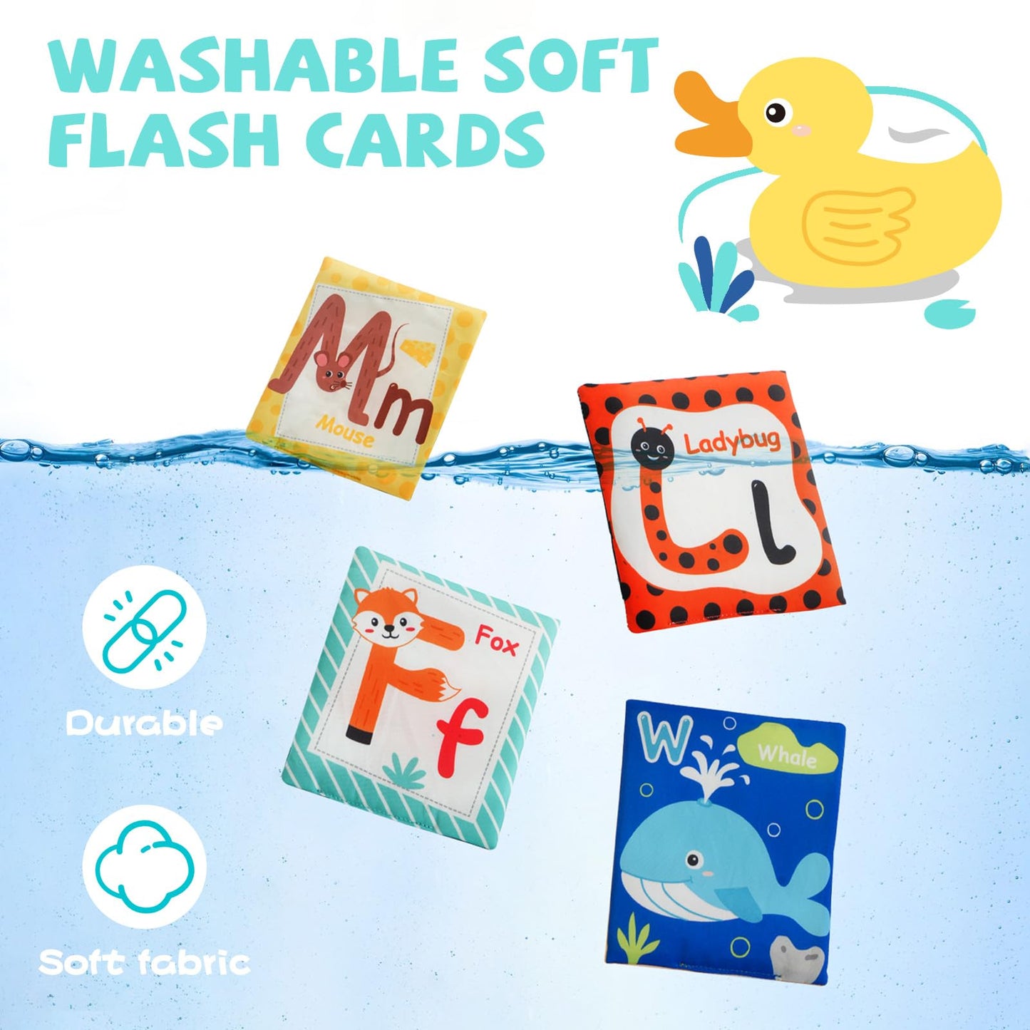 Jollybaby Reusable Soft Cloth ABC Alphabet/Letters Animal Flash Cards for Baby 0-6-12-18 Months, Curious Baby First Words Learning Activity Flashcards, Montessori Sight Words Toy - Easter Gifts