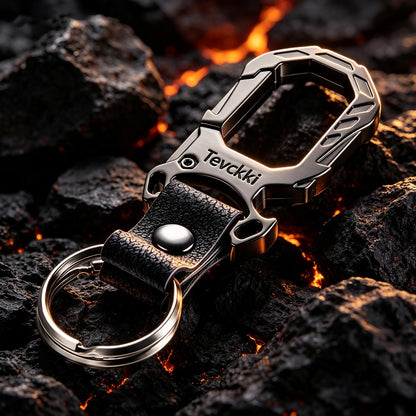 Tevckki Tactical leather keychains Carabiner Car Key Chains Bottle opener .Metal Clip Keychain with Anti-Lost 2 Key Rings Universal for men and women.(Black)