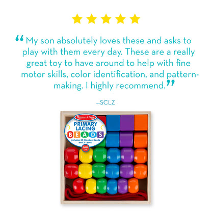Melissa & Doug Primary Lacing Beads - Educational Toy with 30 Wooden Beads and 2 Laces for Toddlers, Fine Motor Skills Lacing Toys for Toddlers and Kids Ages 3+