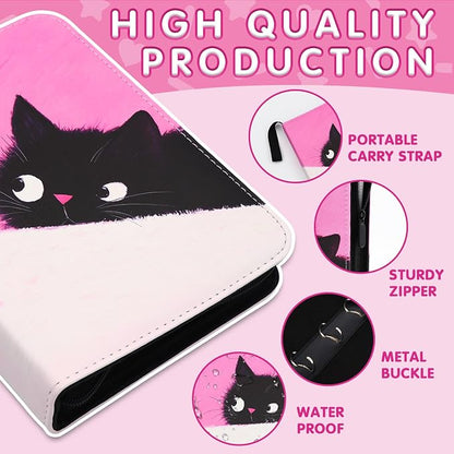 Cute Cat Card Binder, 400 Pocket Card Album for Girls Gifts, Black Cat kitten Trading Game Card Holder Album for Standard Size Cards, Collectible Game Collection Case (Pink)