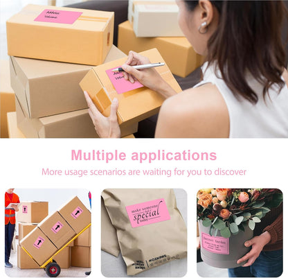 3 X 5 Inch Printable Waterproof Rectangle Color Coding Labels, 300 Per Roll Adhesive Color Coding Stickers for Bar-Codes, Address, Small Business Labeling, Inventory (Pink)