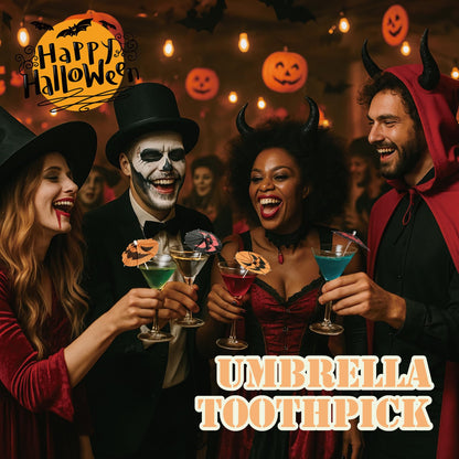 140 Pcs Halloween Pumpkin Cocktail Drink Umbrella Picks, 4 Inch Spooky Paper Toothpicks with Pumpkins Cocktail Umbrellas Fruit Dessert Cupcake Topper Sticks for Halloween Party Decorations (Orange)