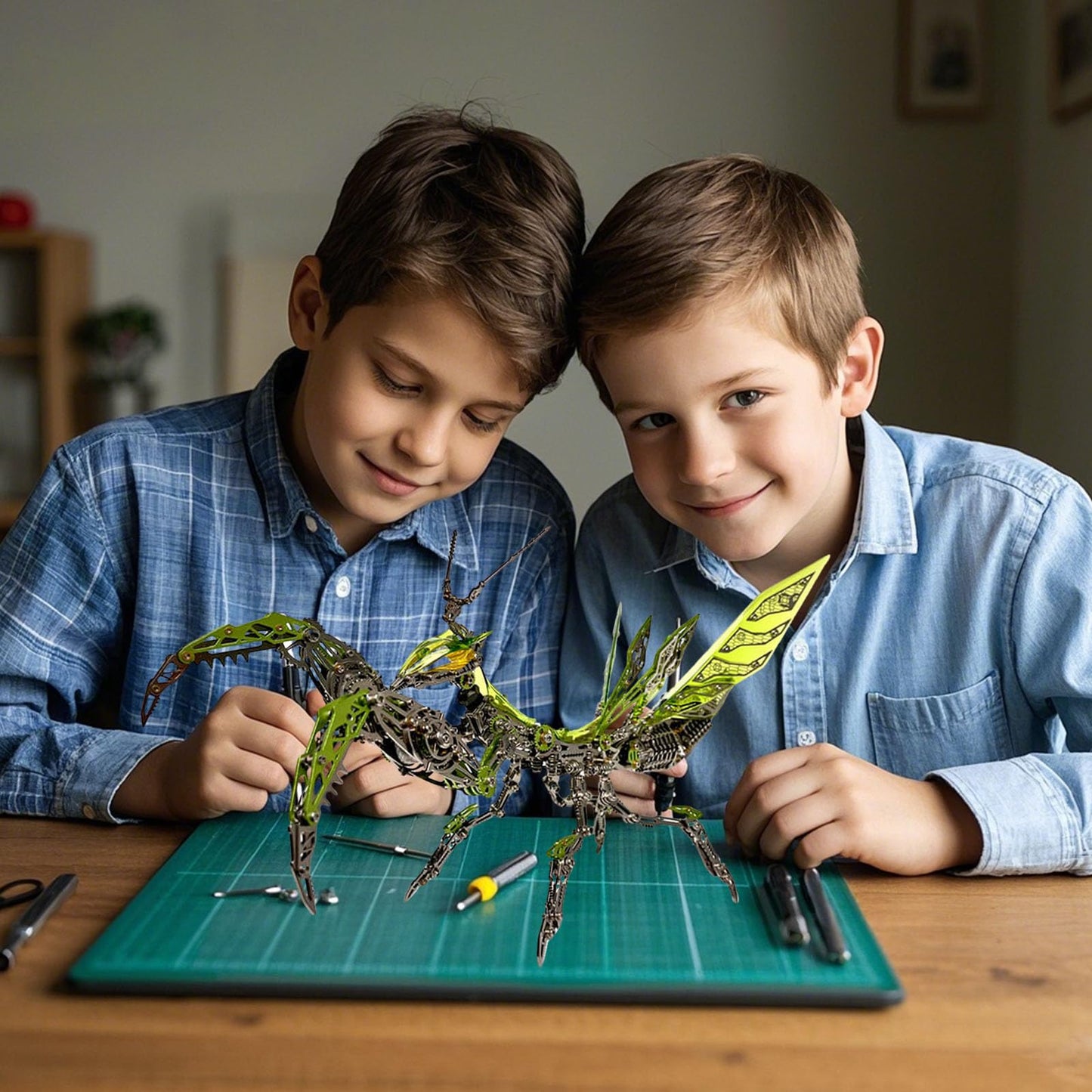 Metalkitor 3D Metal Puzzles for Adults, Giant Mantis Model Kit - Steampunk DIY Ornament - Assembly Jigsaw Crafts Brain Teaser - Perfect Room Decor and Gift Choice(1200+PCS, Grass Green)
