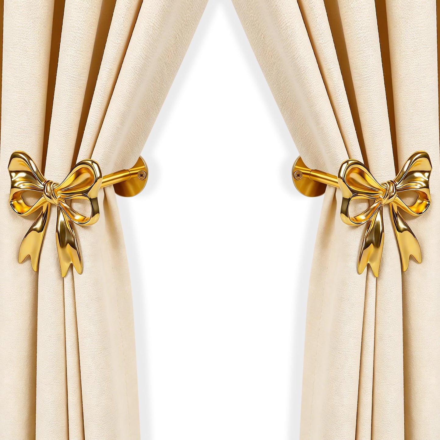 2Pcs Gold Bow Curtain Holdbacks Tiebacks for Wall - Heavy Duty Metal Curtain Holder Wall Mounted for Drapes Window Home Decoration