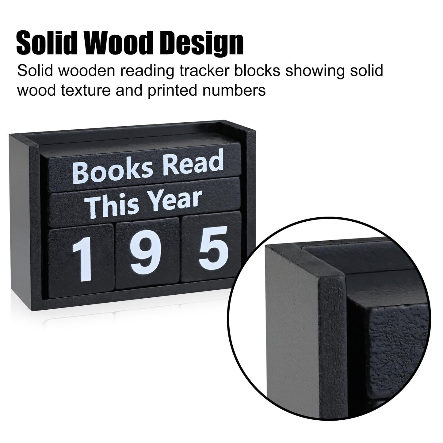 Books Read This Year Counter - Wooden Reading Tracker Block, Adjustable Book Count Display, Black Book Lover Decor for Bookshelf Desk Library Reading Goals Gift (Black)