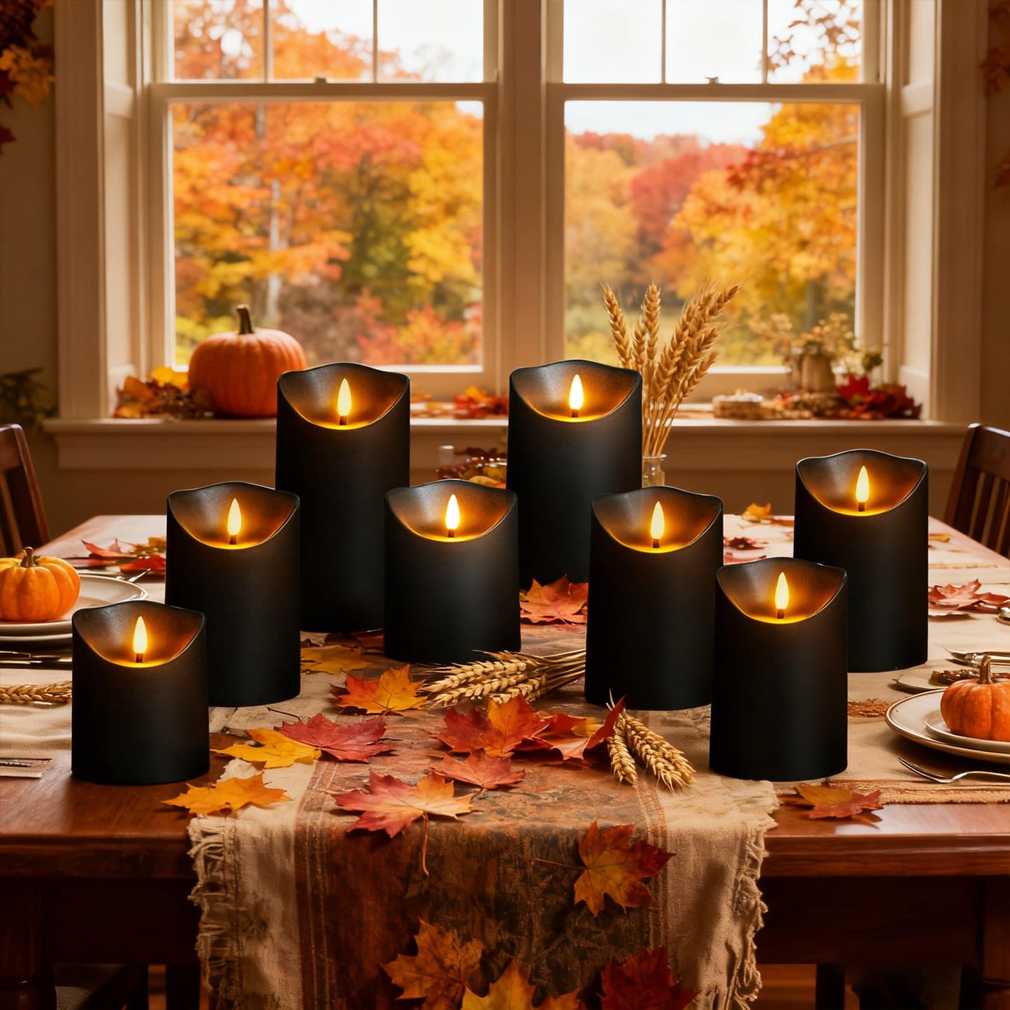 kakoya Flameless LED Candles Battery Operated with Remote and Timer,Flickering Electric Fake Plastic Pillar Candles Set of 12(D3 x H 3" 4" 5") Black