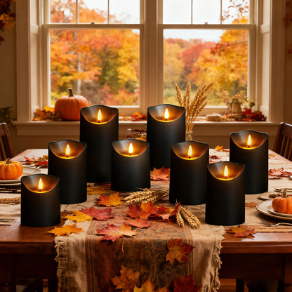 kakoya Flameless LED Candles Battery Operated with Remote and Timer,Flickering Electric Fake Plastic Pillar Candles Set of 12(D3 x H 3" 4" 5") Black
