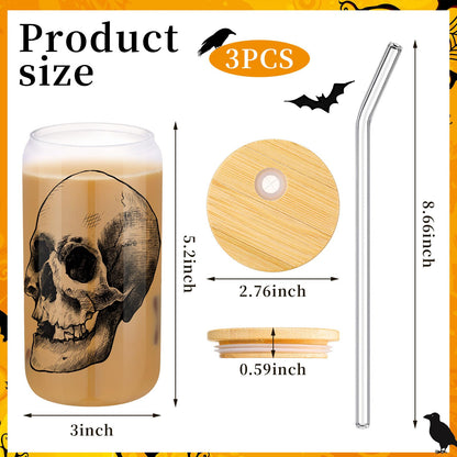 SiliFine 3 Pcs Gothic Christmas Spooky Drinking Party Glasses 16 Oz Goth Spider Web Skull Crow Iced Coffee Cups With Lid Straws Christmas Birthday White Elephant Gifts For Girls Friends