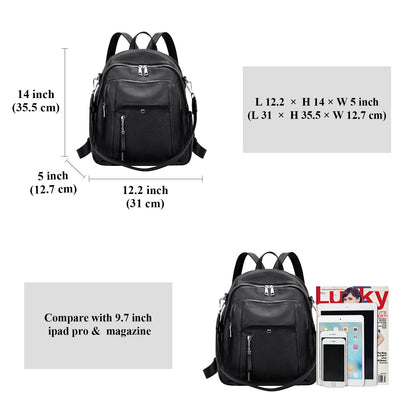 ALTOSY Fashion Genuine Leather Backpack Purse for Women Shoulder Bag Casual Daypack Medium(S9 Black New)