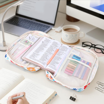 XKDOUS 24 Pcs Bible Cover Kit for Women Pink Canvas Bible Bag w/Handle, Pockets, Study Supplies Bible Journaling Kit Portable Book Carrying Case Christian Gifts for Mom Lady