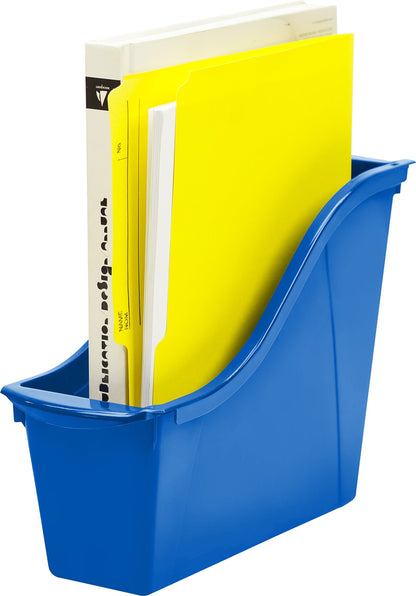 Storex Small Book Bin – Interlocking Plastic Organizer for Home, Office and Classroom, Blue, 6-Pack (71108U06C)