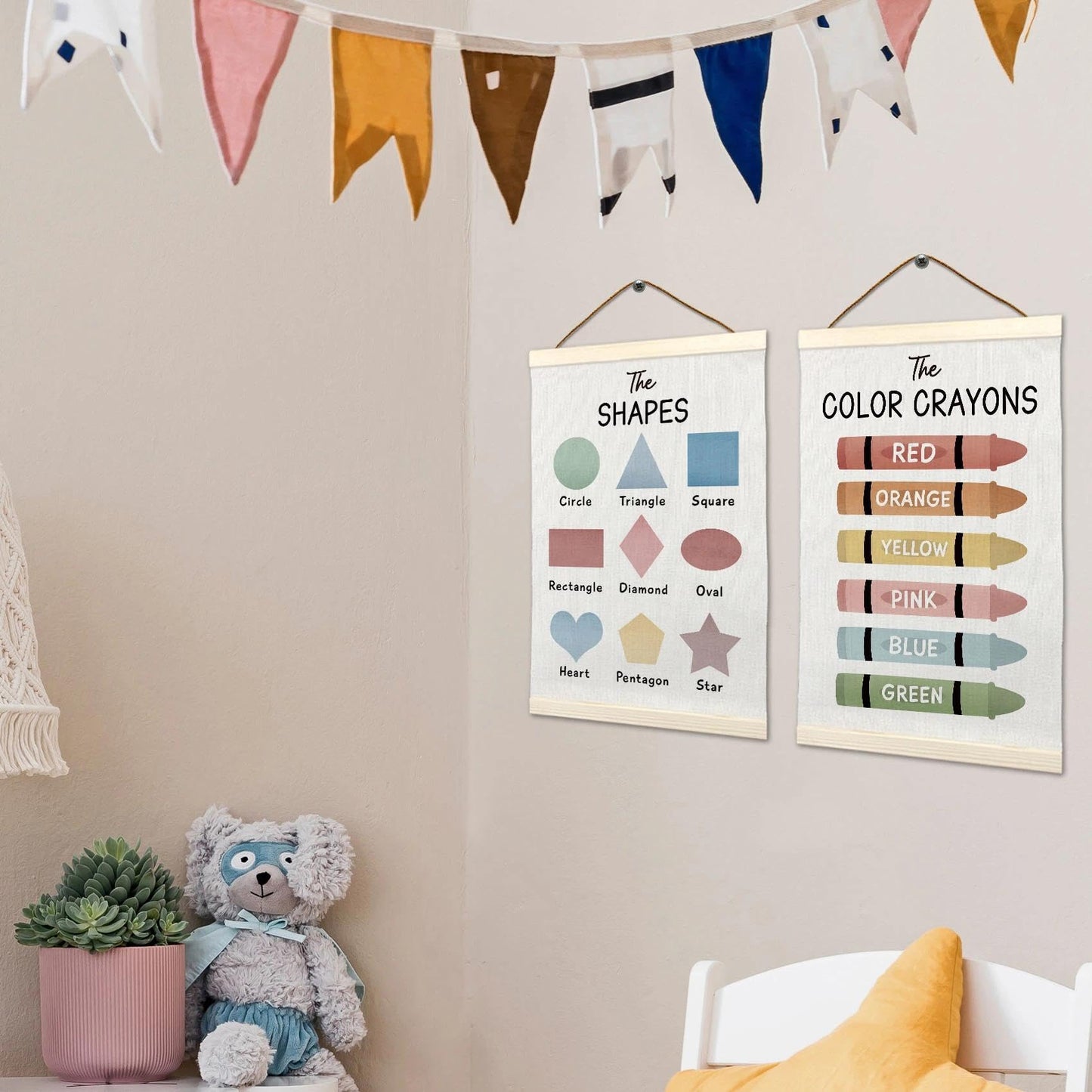 LKETW Boho Classroom Educational Poster Hanger Frame 12x16 Inch, Homeschool Wall Art Posters for Kids Room Bedroom, Preschool Educational Hanging Banner Decor for Classroom Nursery Playroom, Set of 2