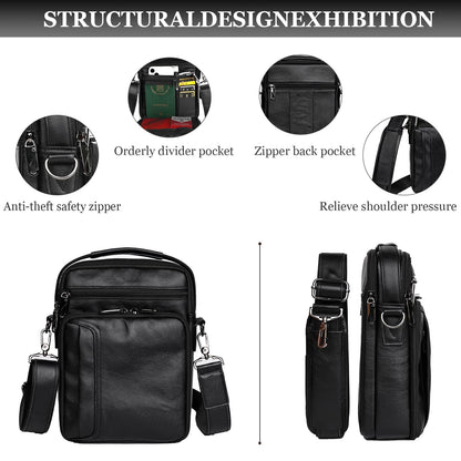 Ariscobull - Leather Small Messenger for Men - Women Shoulder Chest Travel Bag - Crossbody Bag (Black)