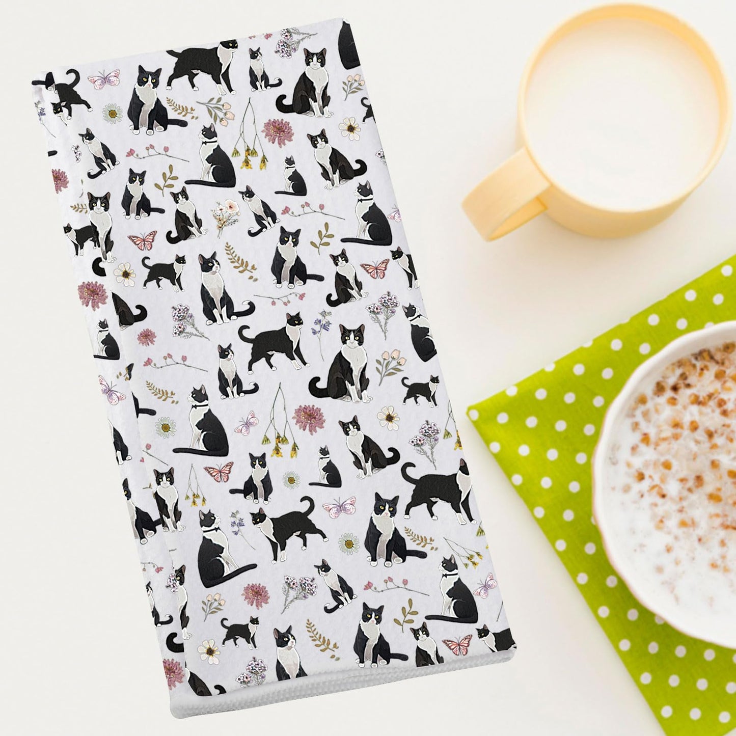 G2TUP Tuxedo Cat Kitchen Towels Tuxedo Cat Gift Tuxedo Cat Dish Towel Tuxedo Cat Owner Gifts Black and White Cat Towel (Tuxedo Cat kt)