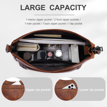 KITEVIUN Crossbody Bags for Women Leather Purse Trendy Multi Pocket Shoulder Handbags with Adjustable Guitar Strap