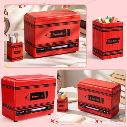 Gueevin 2pcs Pencil Dispenser for Classroom, Fun Desk Organizer with Eraser Holder, Interactive Pencil Storage for Teachers, Students & Homeschool Desk Organizer, Back to School Supplies(Red)