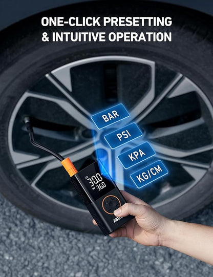 AstroAI L7 Tire Inflator Portable Air Compressor Cordless-2pack Bike Pump with Digital Dual Values Display, 150 PSI Car Tires Pump with LED Lights Air Pump for Cars, Motorcycles, Bikes, Balls Orange