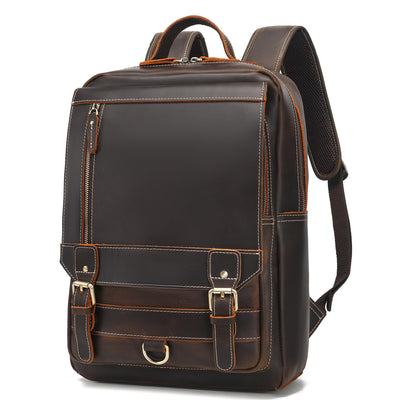 LANNSYNE Vintage Genuine Leather Backpack For Men Fits up to 16" Laptop Travel Hiking Rucksack