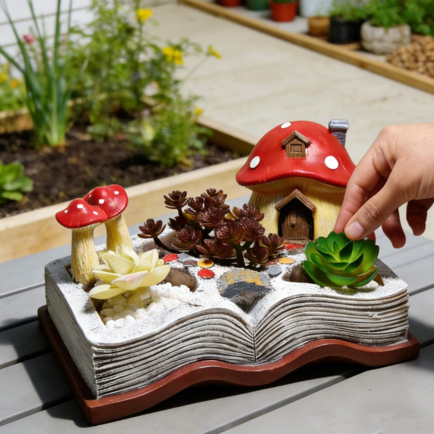 Mushroom Decor Plant Pot - Fairy Garden Accessories Shallow Flower Succulent Planter with Drainage for Small Plant