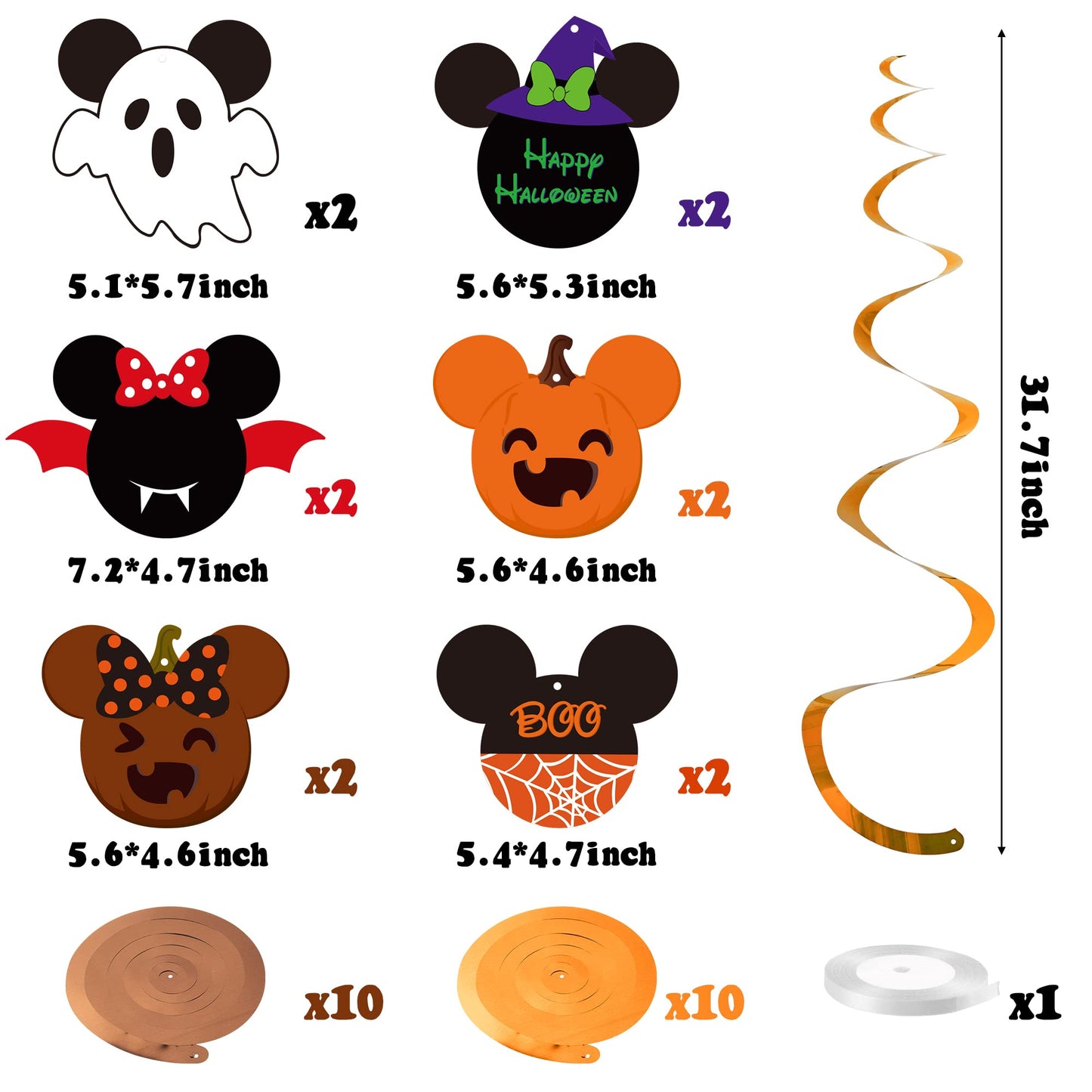 Aginc Beery Mouse Happy Halloween Banners with Hanging Swirls for Kids, Mouse Zombi Spider Elements Hanging Streamers Decors, Halloween Trick or Treat Party Decor Supplies, Halloween Theme Party Decor