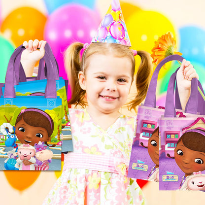 Doc McStuffins Party Favor Bags Set – 12 Pack 8" Disney Goodie Bags for Kids Bulk Reusable Mini Totes | Disney Doc McStuffins Birthday Party Supplies